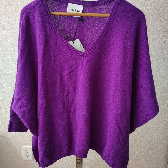 Nwt KUJTEN 100%Cashmere Sweater Minie  Oversized V-Neck One Size Purple - Picture 5 of 7